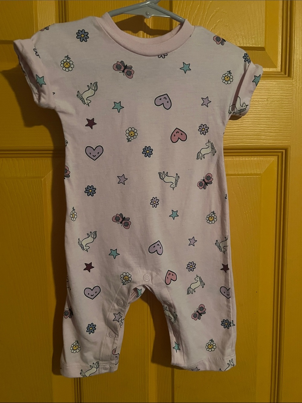 3 MONTHS BABY GIRL PINK UNICORN, BUTTERFLIES, FLOWERS, HEARTS, & STARS ROMPER